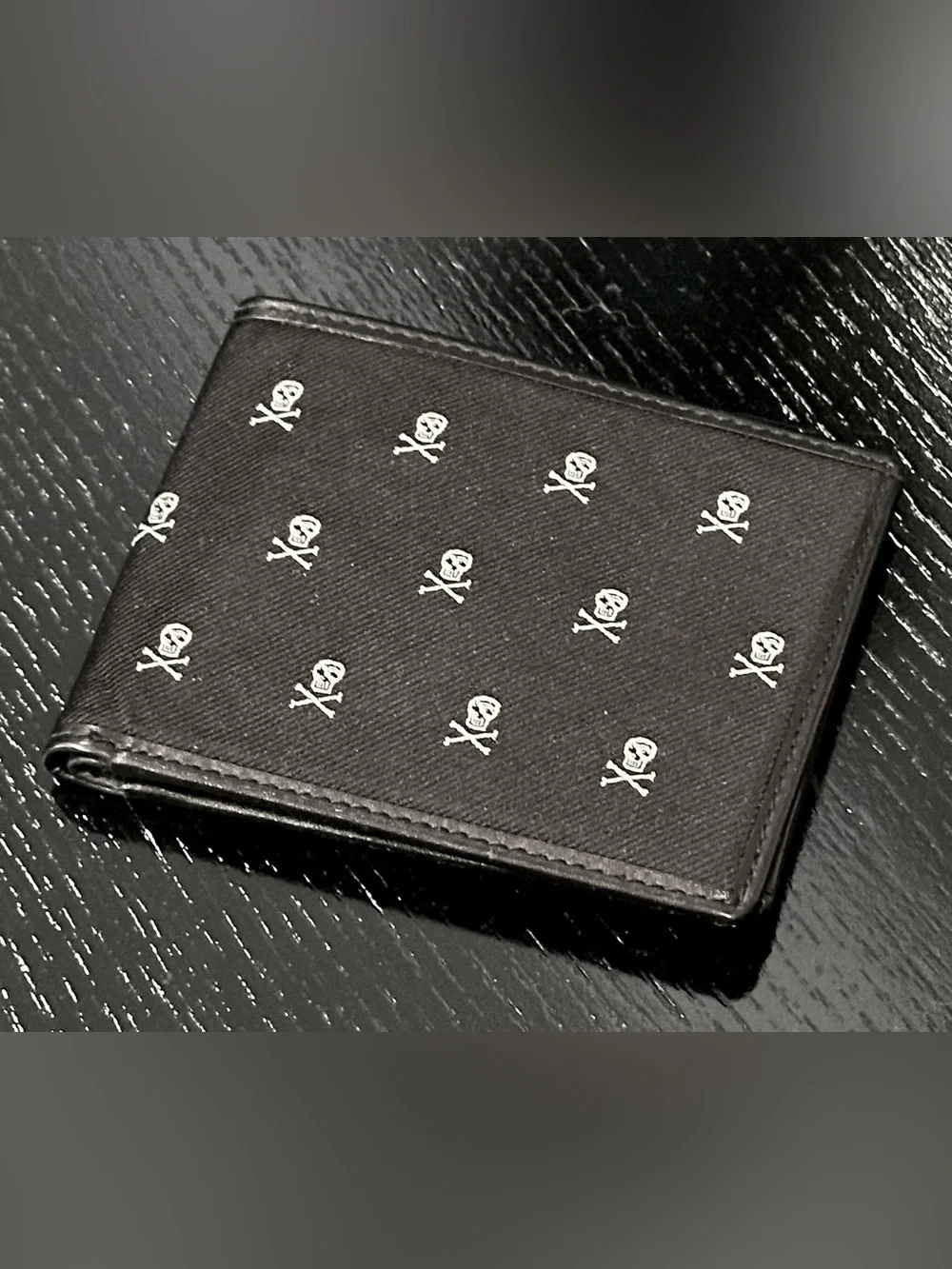 POLO RALPH LAUREN SKULL & BONES LEATHER CANVAS BIFOLD WALLET CARD SLOTS VRY RARE